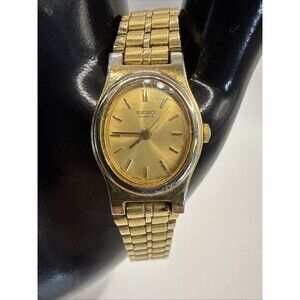 Seiko Watch Women 18mm Gold Dial Gold Tone Oval V401-5109 New Battery